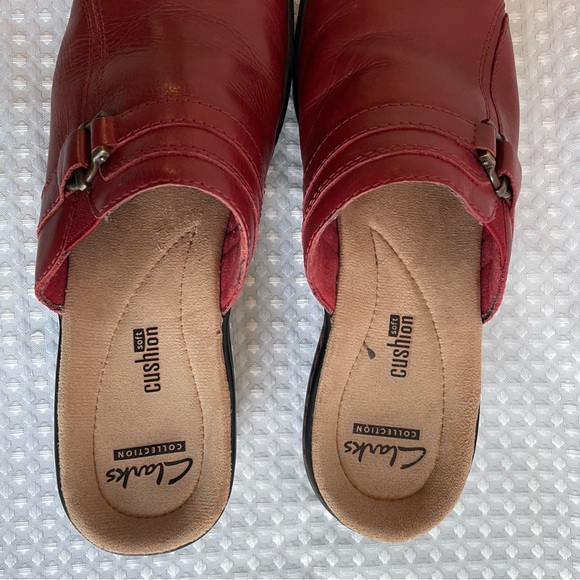 CLARKS Hayla Marina Wine Red Leather Slip-On Comfort Mules Women's Size 8M #721 - Picture 7 of 15